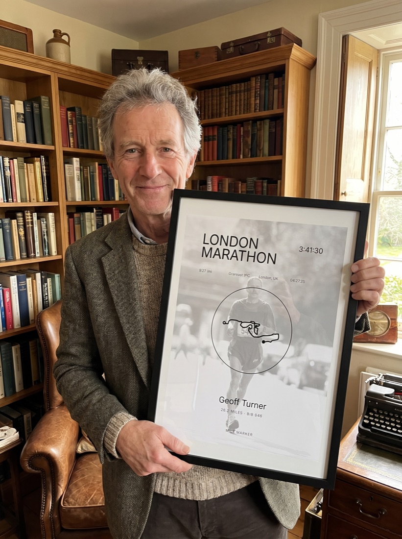 London Marathon print held in a study
